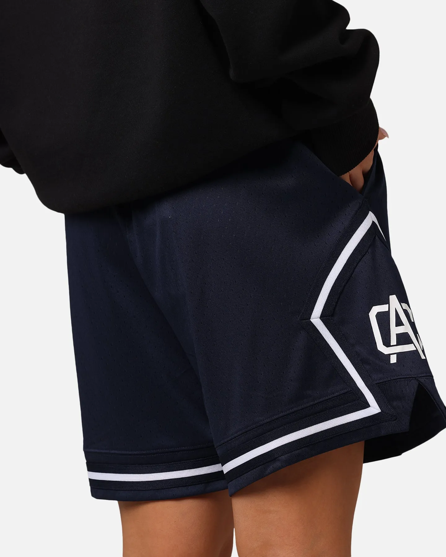 Stay Flexible Quick Dry Material Carre Fold Mesh Basketball Shorts Navy/White