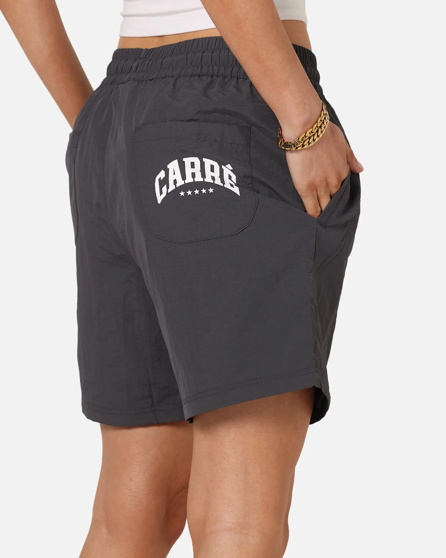 Tactile Feedback Loops Preppy look Carre Panelled Nylon Shorts Black