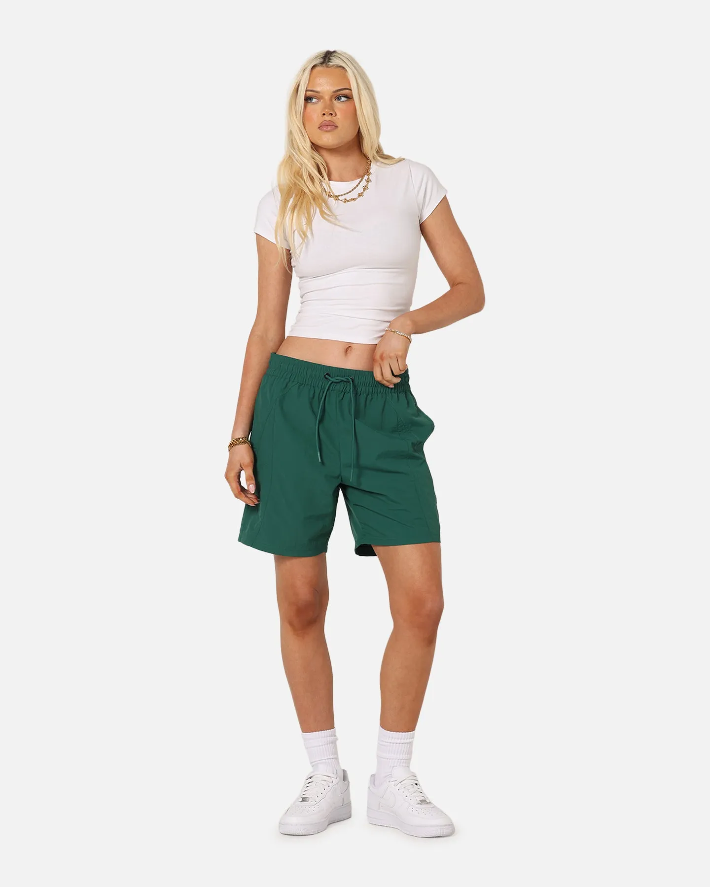 Carre Panelled Nylon Shorts Green Wrinkle Resistant Finish