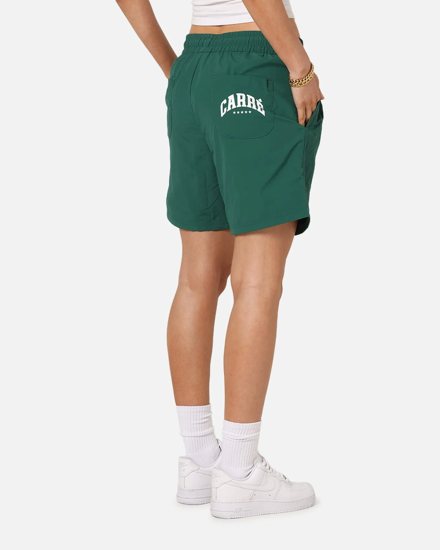Carre Panelled Nylon Shorts Green Mesh Fabric volleyball outfit