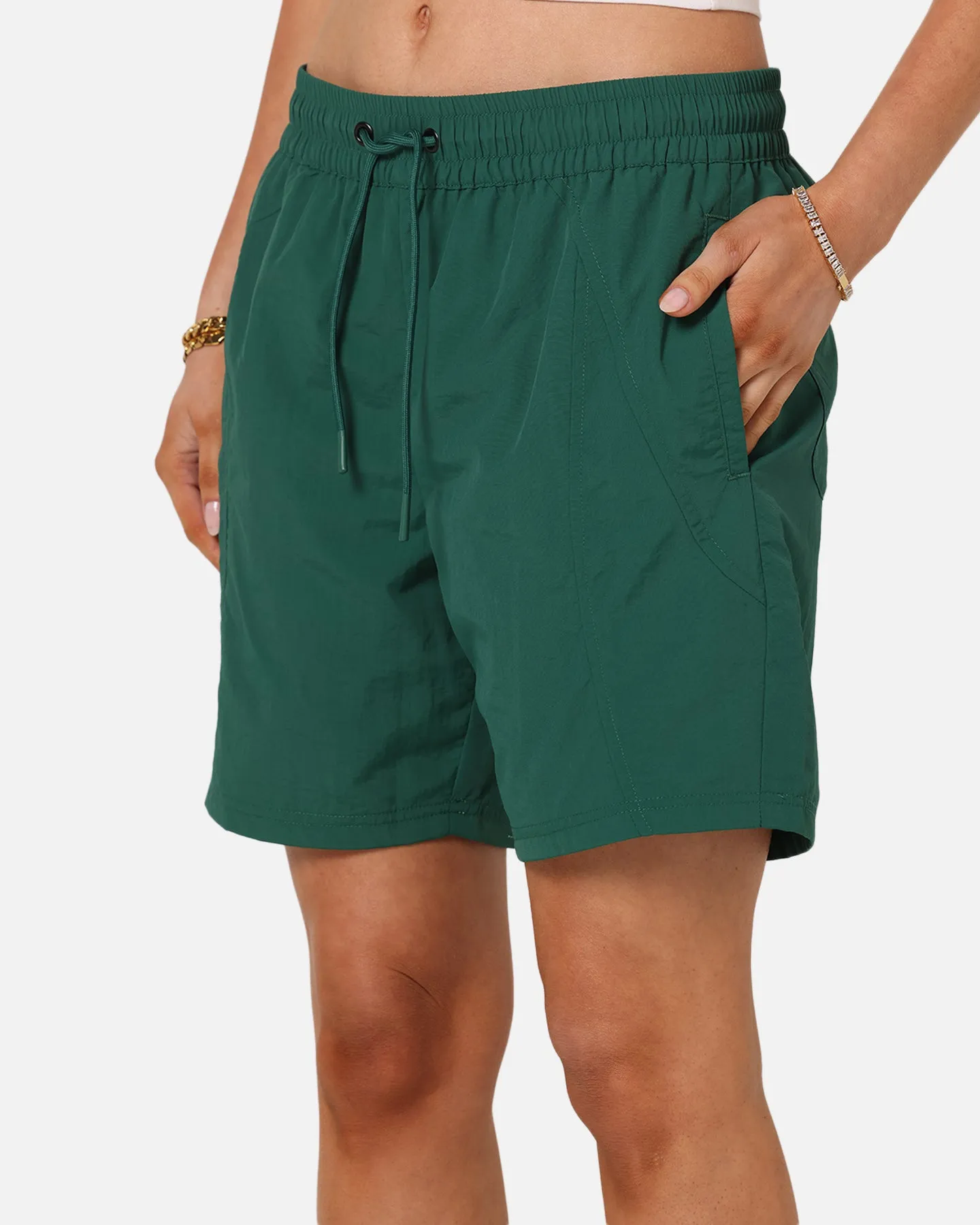 Breathable Performance Fit Carre Panelled Nylon Shorts Green