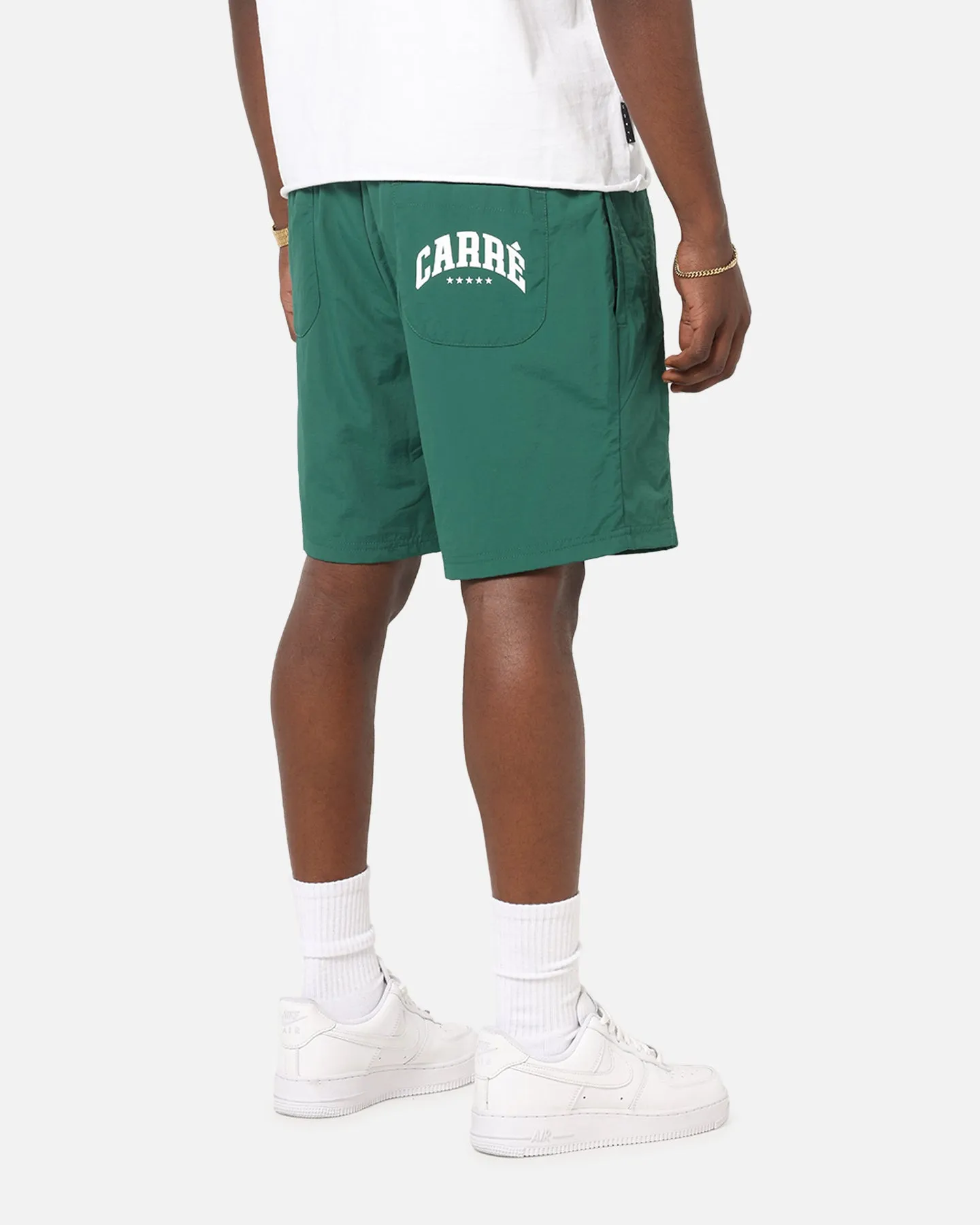 Streetwear Carre Panelled Nylon Shorts Green