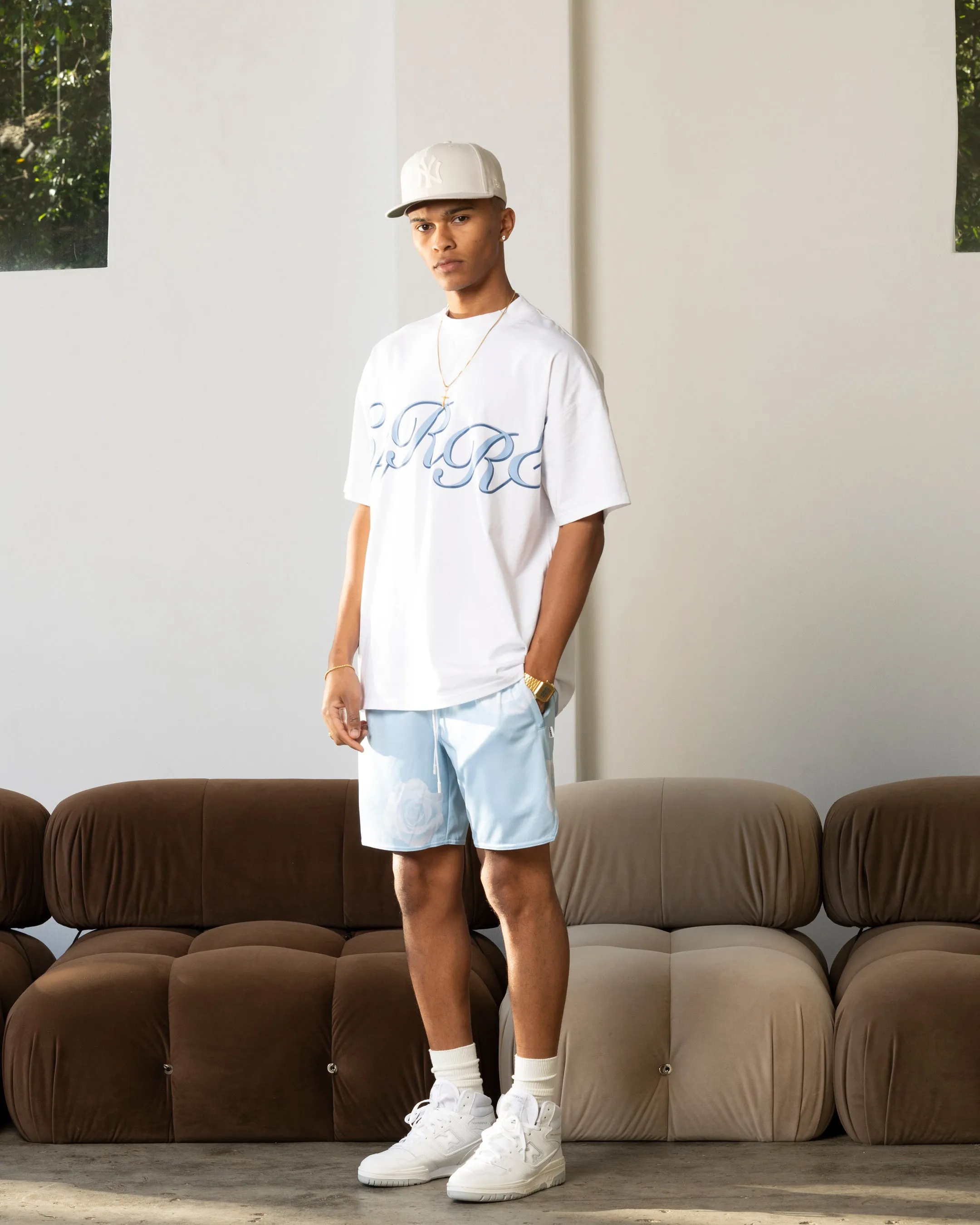 Fashion Forward Summer Wardrobe Carre Rose Bunch Mesh Shorts Light Blue