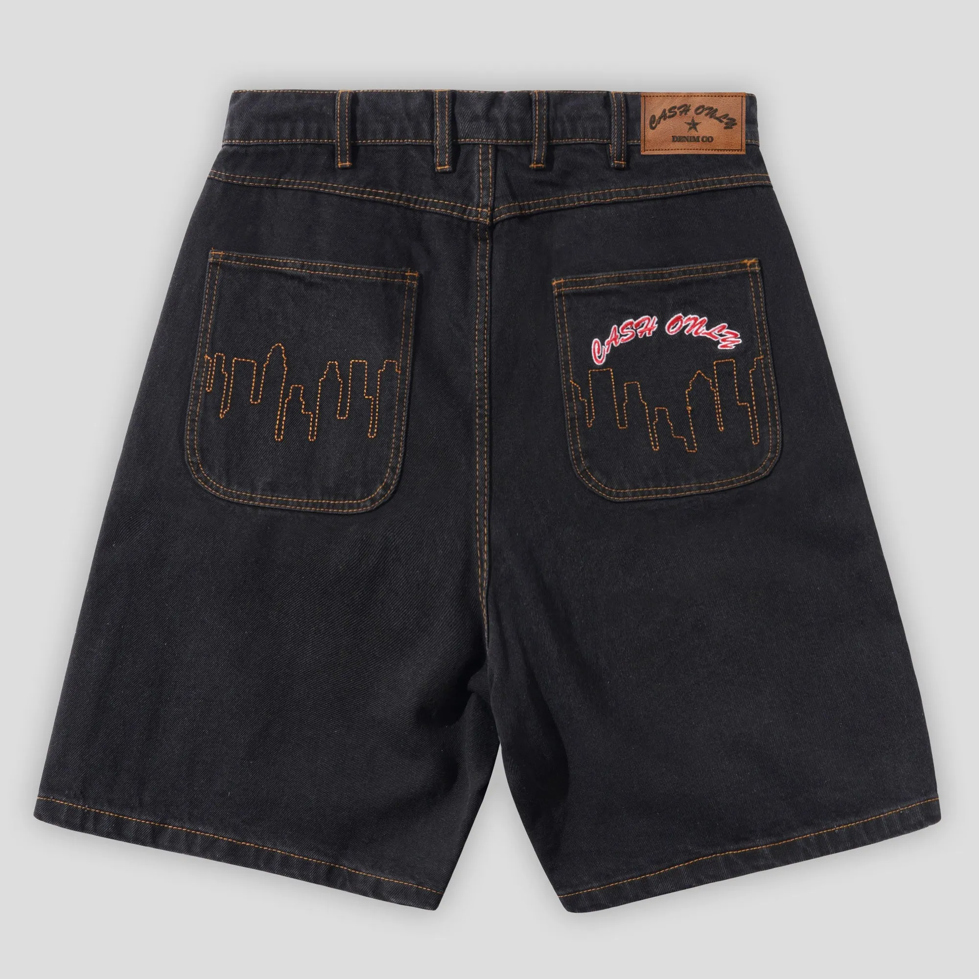 Cash Only Logo Denim Shorts - Washed Black Camouflage Pattern maternity option