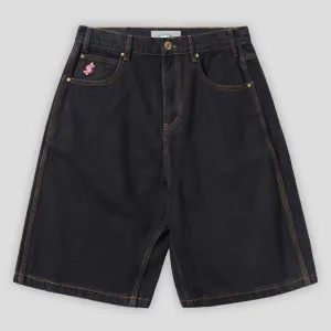 Cash Only Logo Denim Shorts - Washed Black Moisture Management Lining