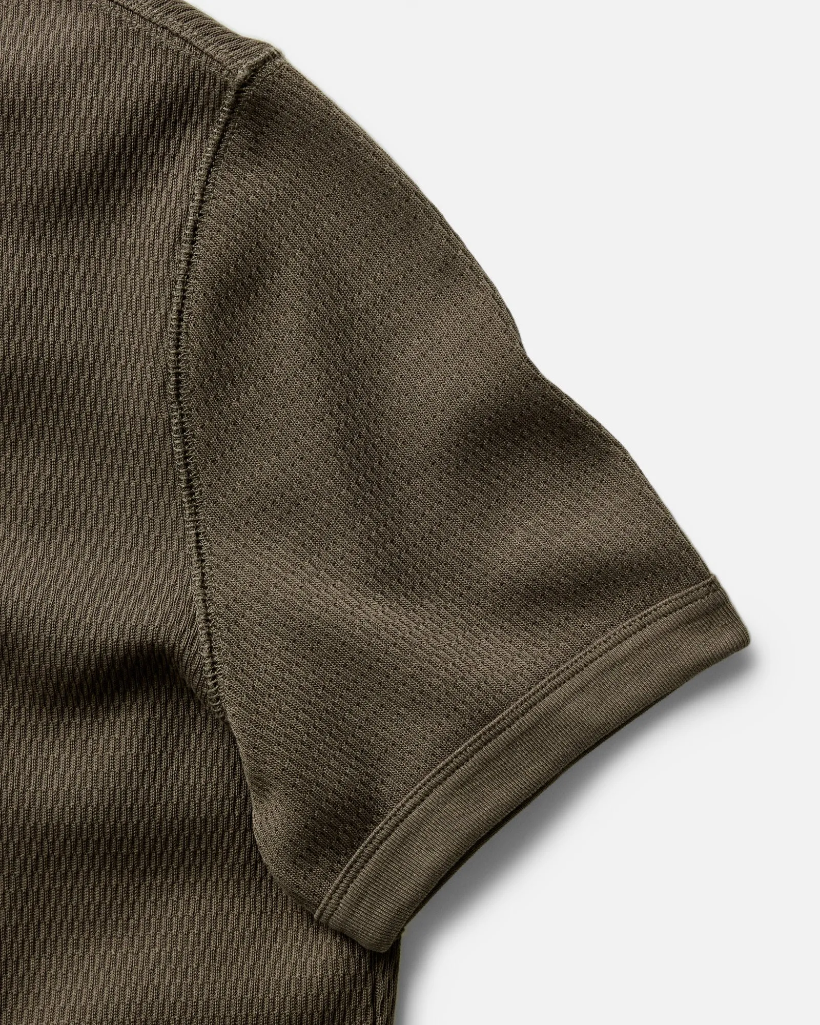 The Organic Cotton Short Sleeve Crew in Fatigue Olive Waffle Minimal Comfort