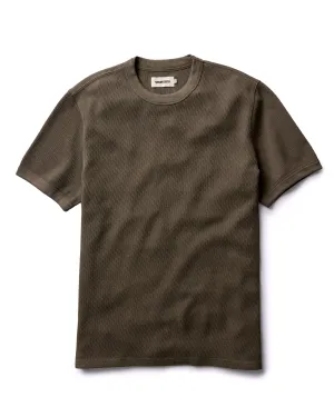 The Organic Cotton Short Sleeve Crew in Fatigue Olive Waffle Seam Free Edging Fresh Outfit