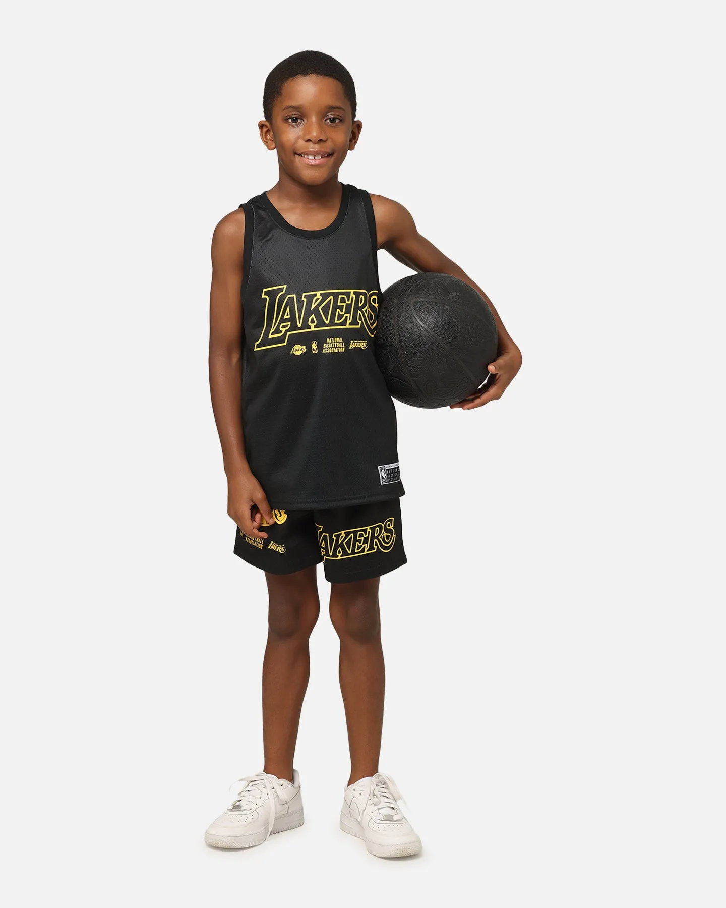 NBA Kids' Los Angeles Lakers Duncan Mesh Shorts Black AdjustableDrawstring