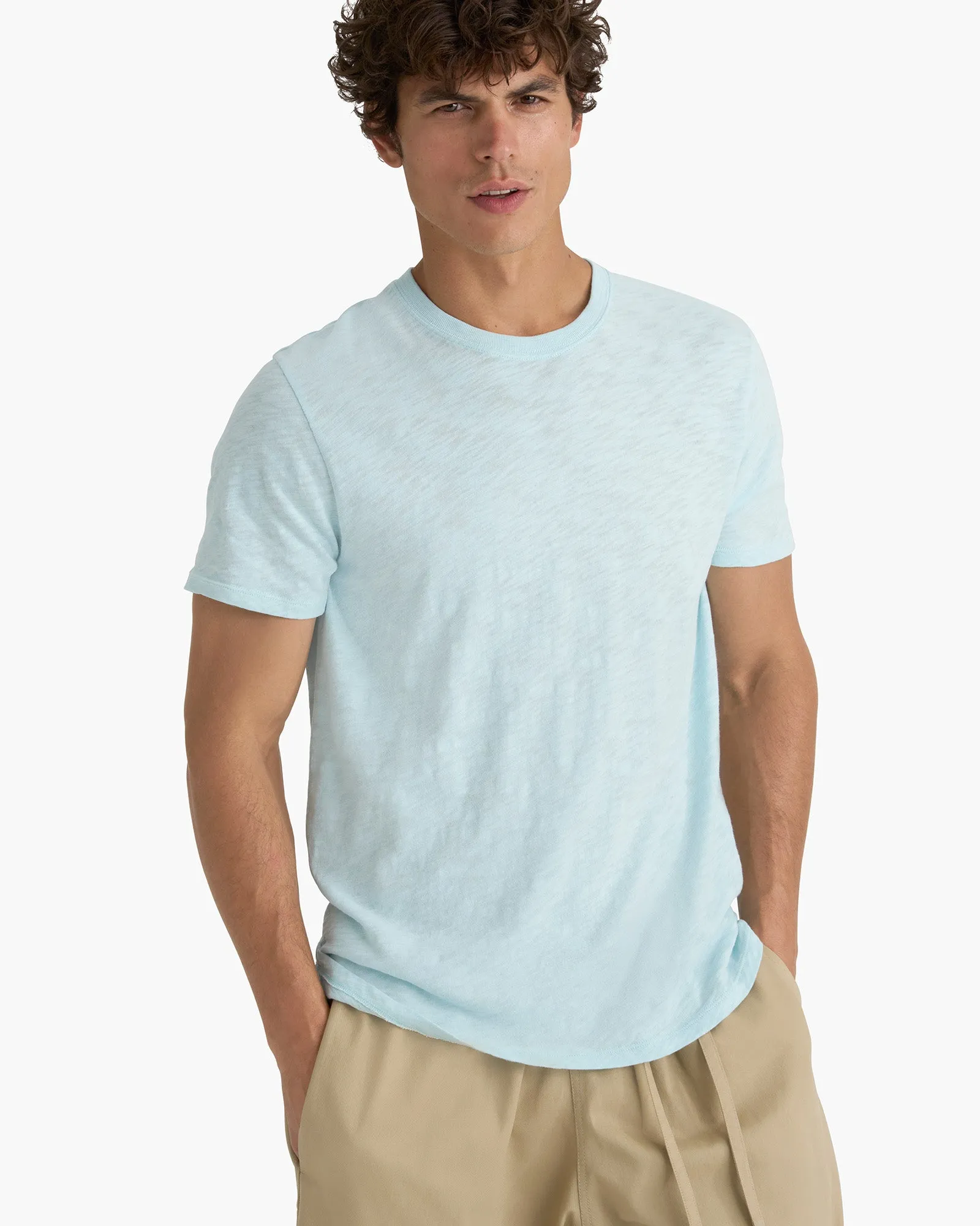 Fashionable Wear Slub Jersey Short Sleeve Crew Neck Tee - Ocean Blue