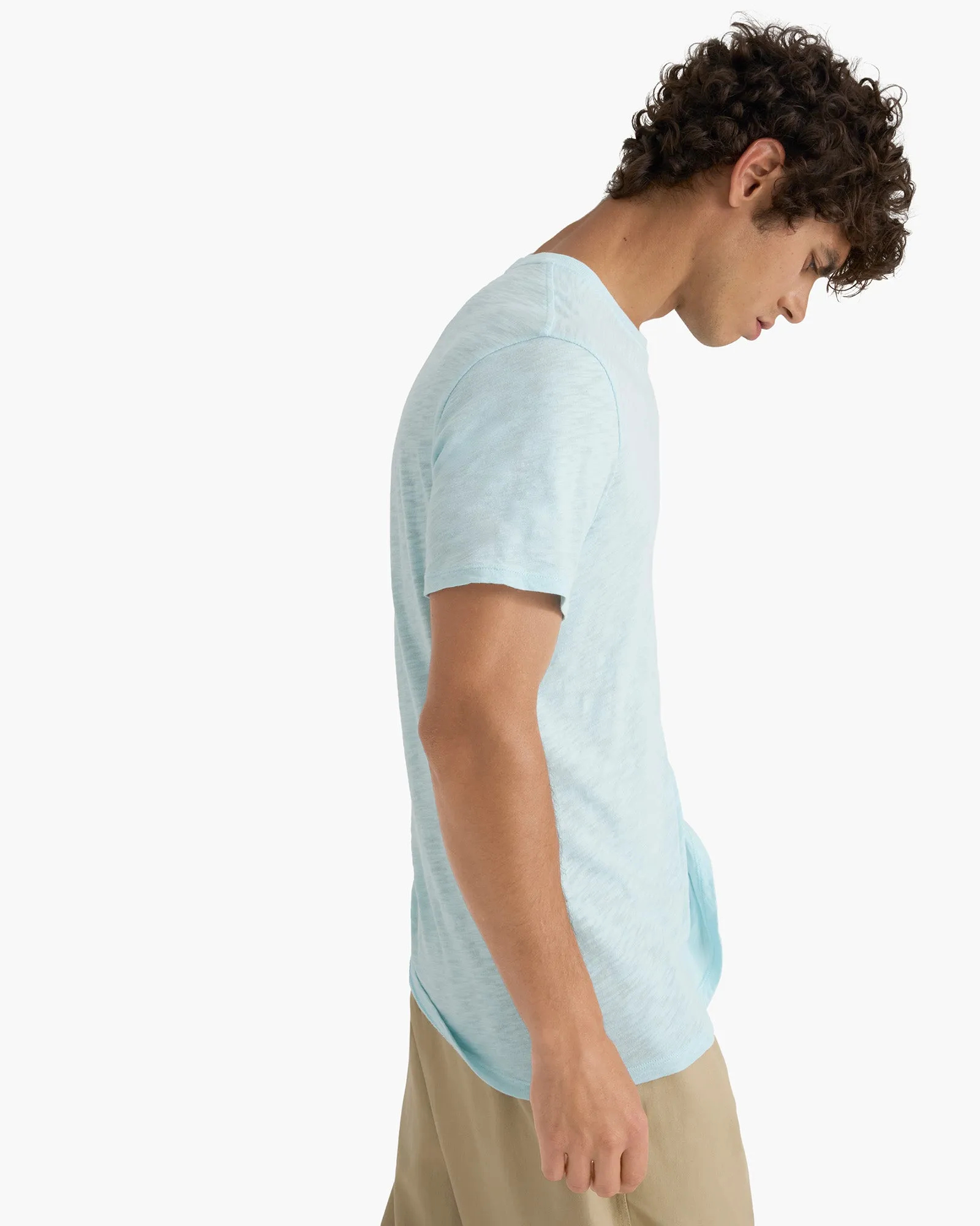 Slub Jersey Short Sleeve Crew Neck Tee - Ocean Blue Wear Resistant Fabric