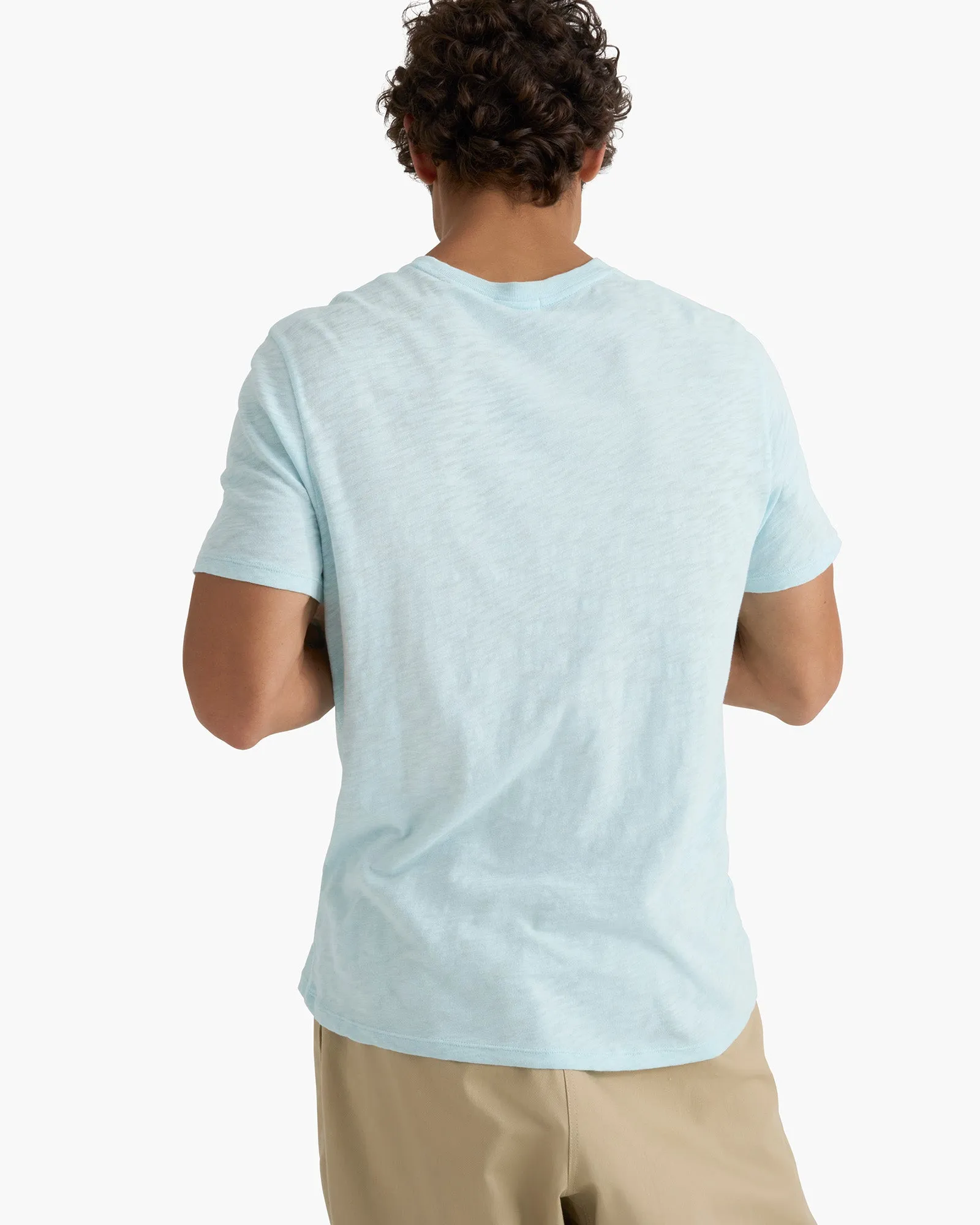 Long Sleeve Slub Jersey Short Sleeve Crew Neck Tee - Ocean Blue