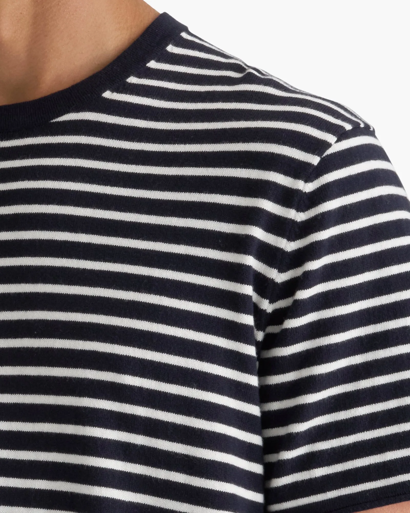 Cotton Cashmere Striped Crew Neck Tee  -  Midnight Chalk Temperature Regulating Classic Crew Neck