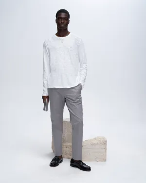 Sustainable Textile Slub Jersey Long Sleeve Destroyed Wash Tee - White