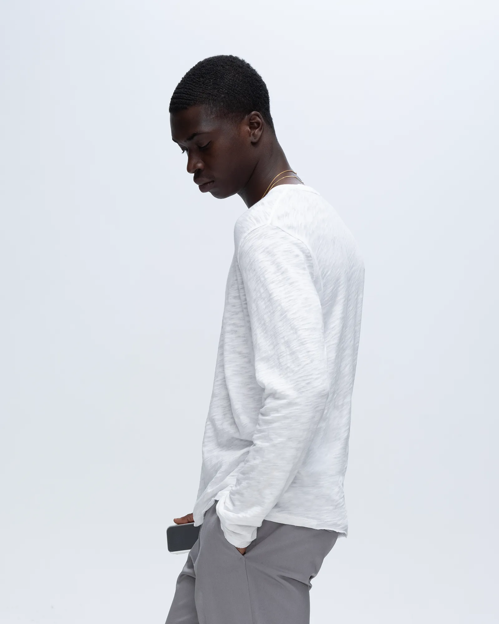 Slub Jersey Long Sleeve Destroyed Wash Tee - White Travel Light