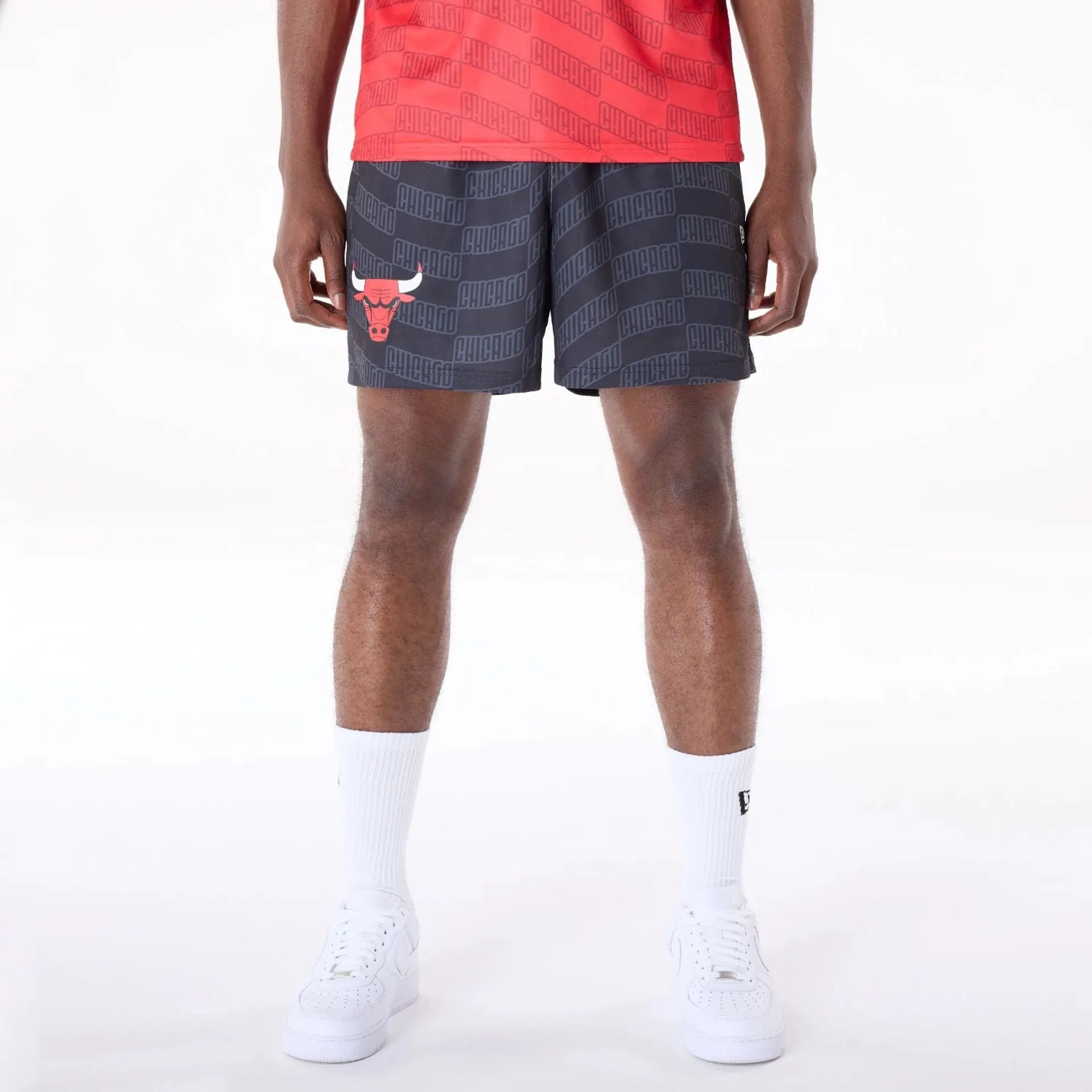 Chicago Bulls NBA All Over Print Graphic Black Shorts Contoured Articulation