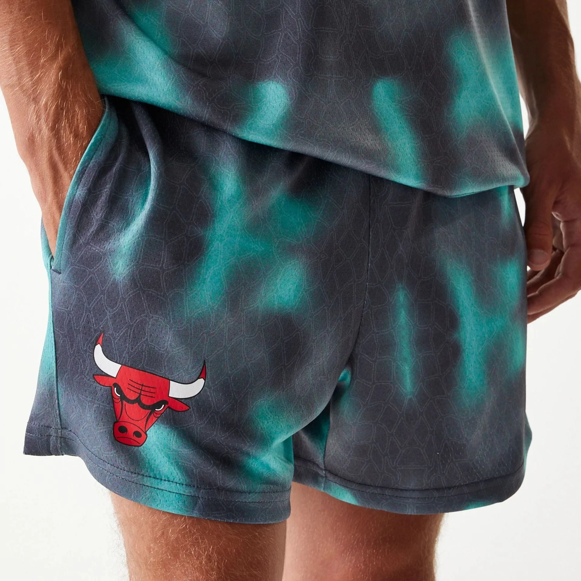 Chicago Bulls NBA All Over Print Green Shorts anti static coating