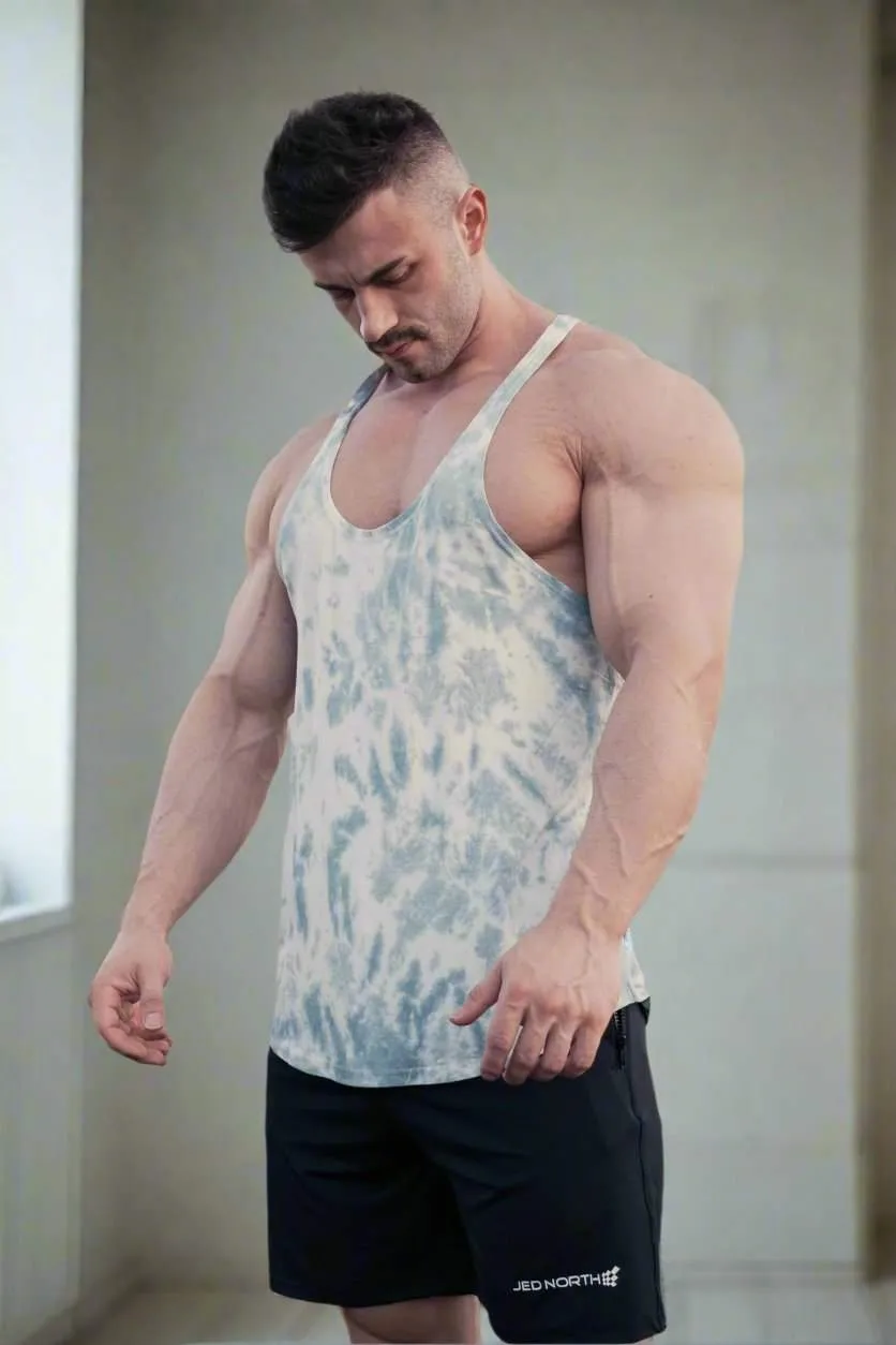 Classic Bodybuilding Racerback Stringer - Gray Tie Dye Network - connected