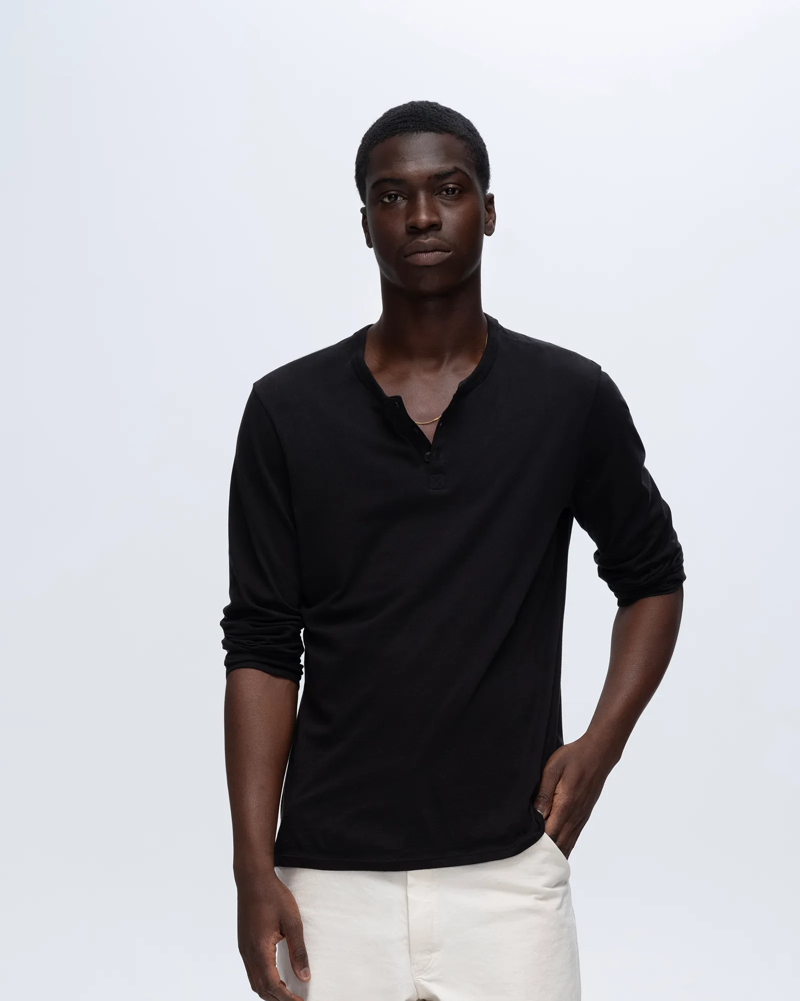 Classic Jersey Long Sleeve Henley - Black Bohemian