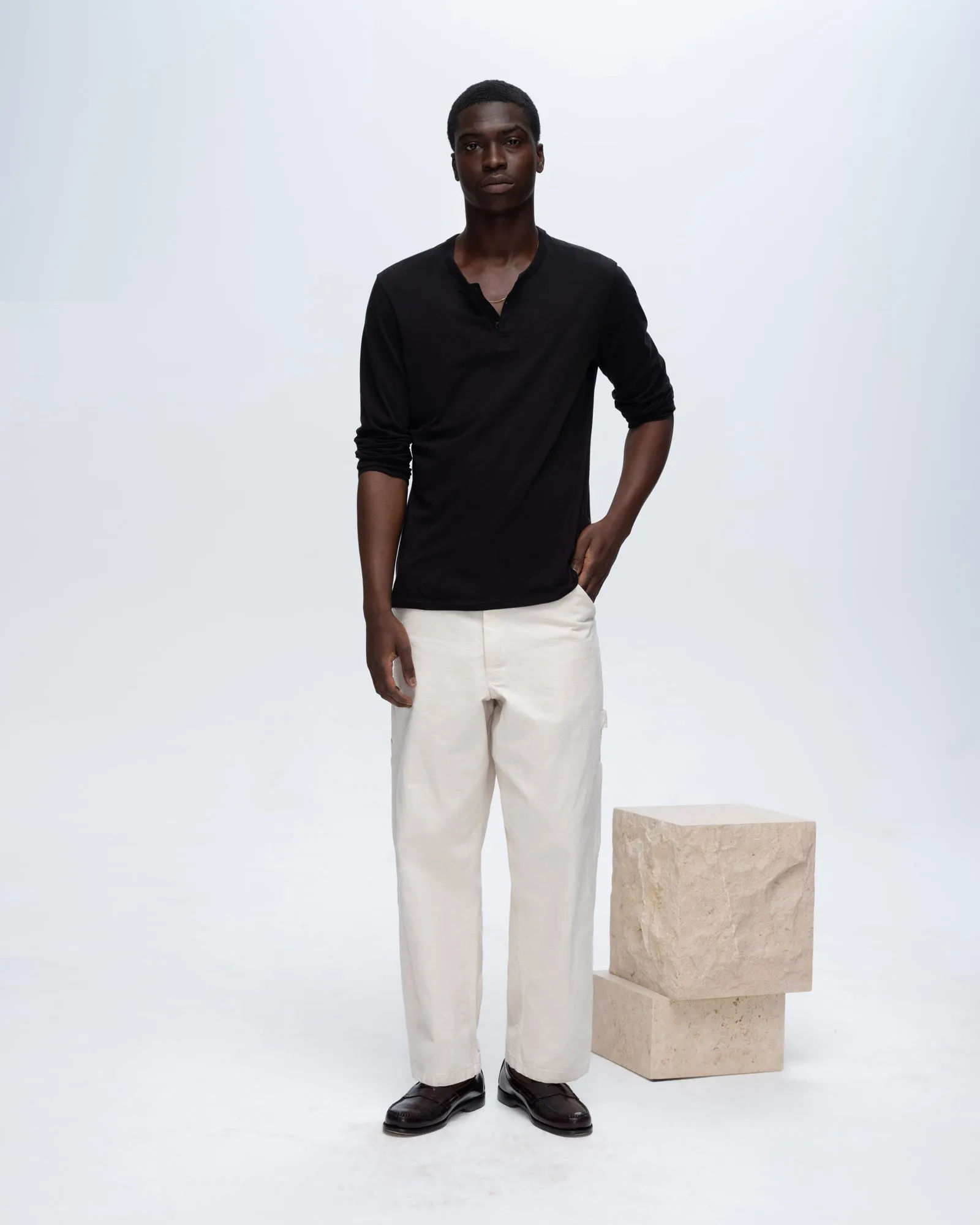 Classic Jersey Long Sleeve Henley - Black Comfy Active Fit Comfy Fit