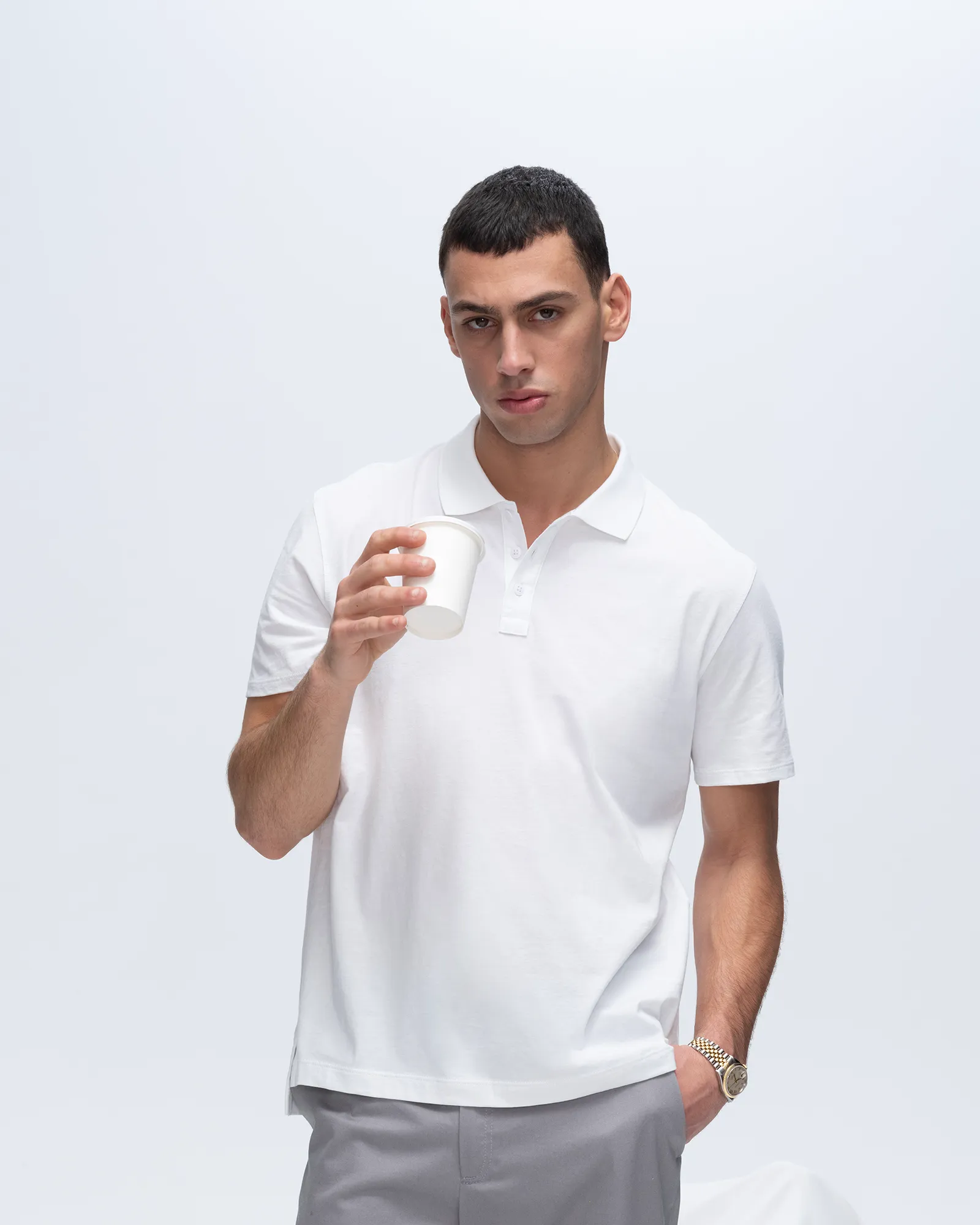 Summer Camp Military Inspired Classic Jersey Polo - White