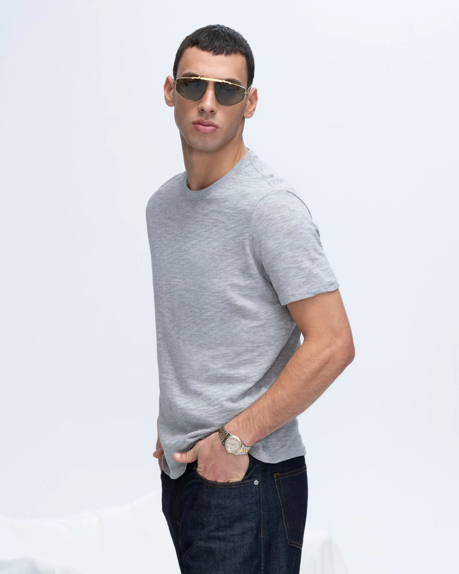 Slub Jersey Crew Neck Tee - Heather Grey Soft and Lightweight