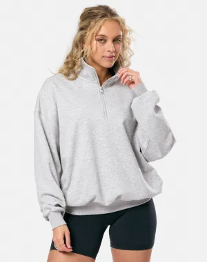 Running Top Core Fit Clubhouse Funnel Neck Zip in Grey Marl