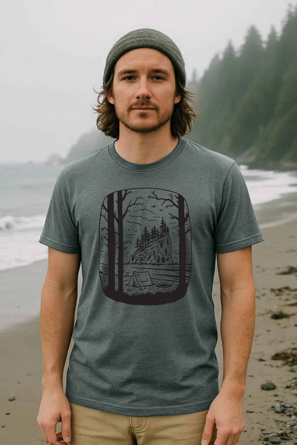 Coastal Camp Tee-Blue Storm Triblend Cozy Fit Design