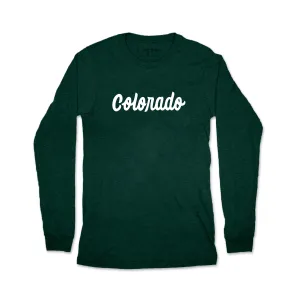 Movie Night Light Casual Colorado Script Long Sleeve Tee-Emerald