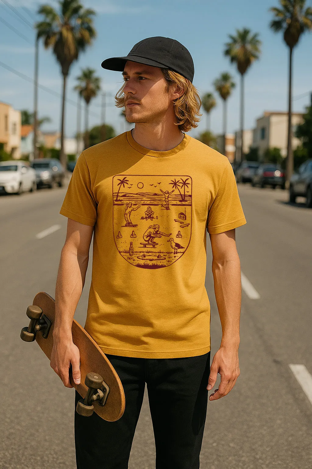 Beach relaxation Christmas Skaters Tee-Mustard
