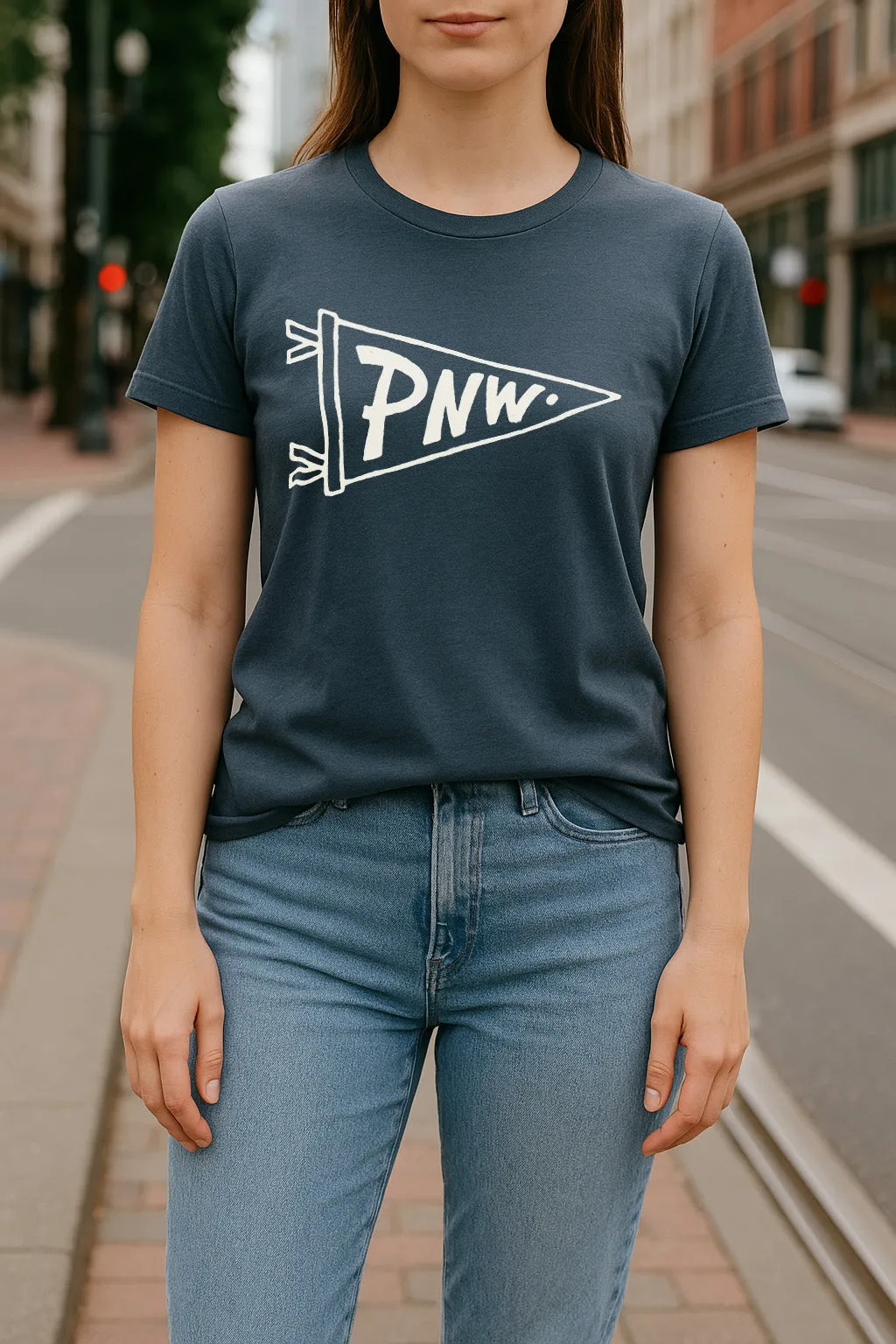 PNW Pennant Tee-Navy Comfy Design