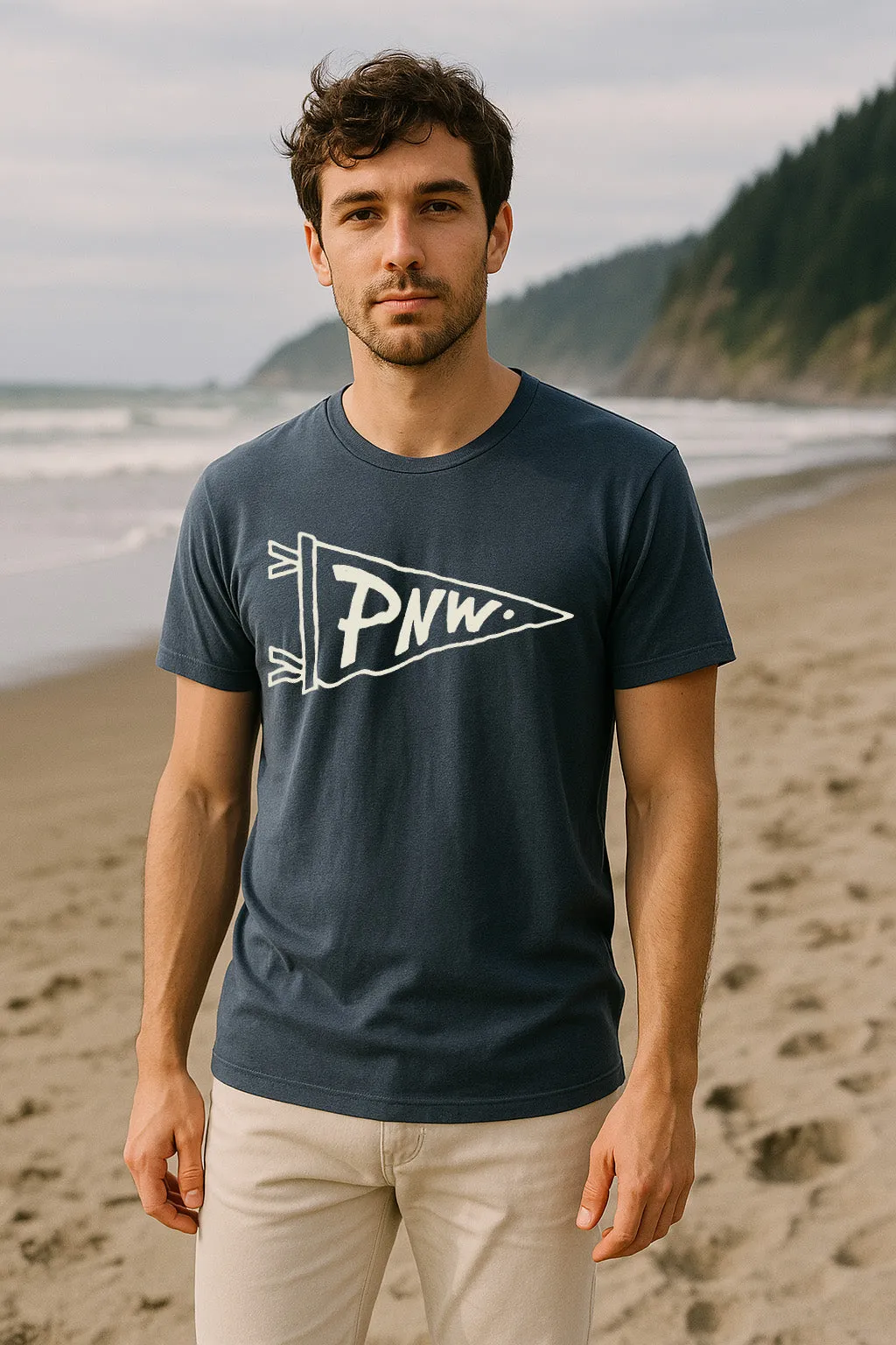 Chilly Comfort Christmas PNW Pennant Tee-Navy