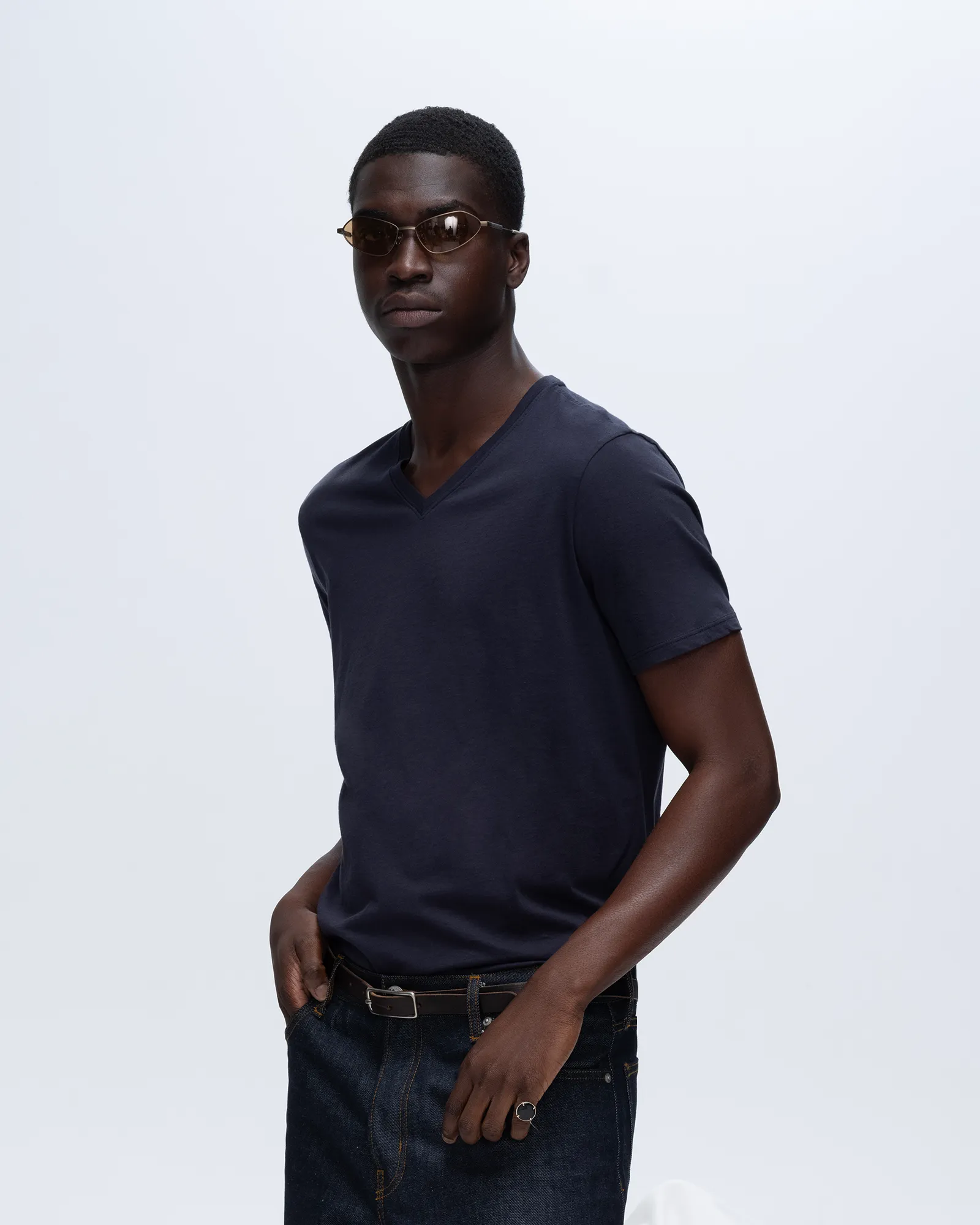 Classic Jersey V-Neck Tee - Midnight Multi Panel Design