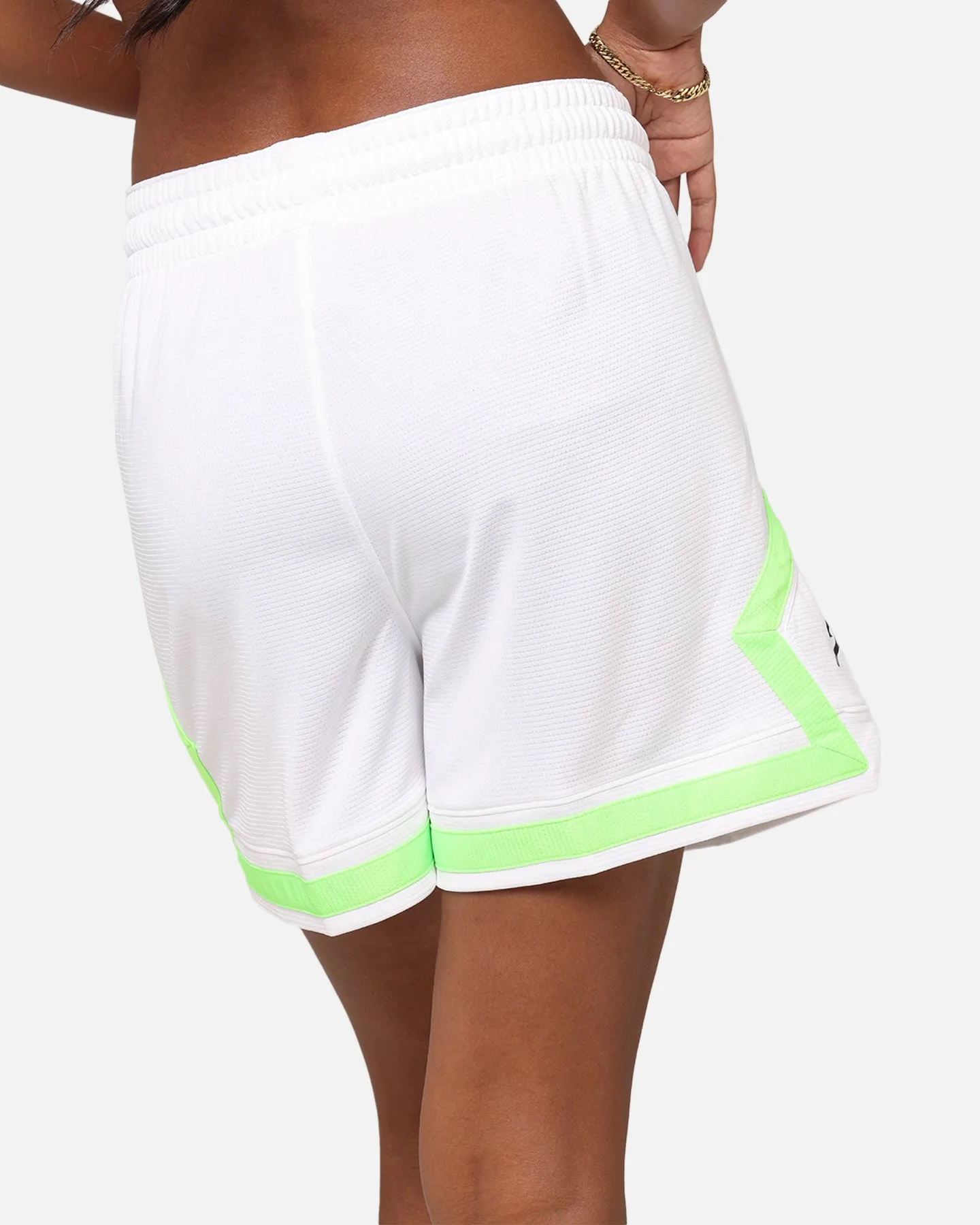 watch Exclusive Design Jordan Women's Dr-FIT 4" Sport Diamond Shorts White/White/Green