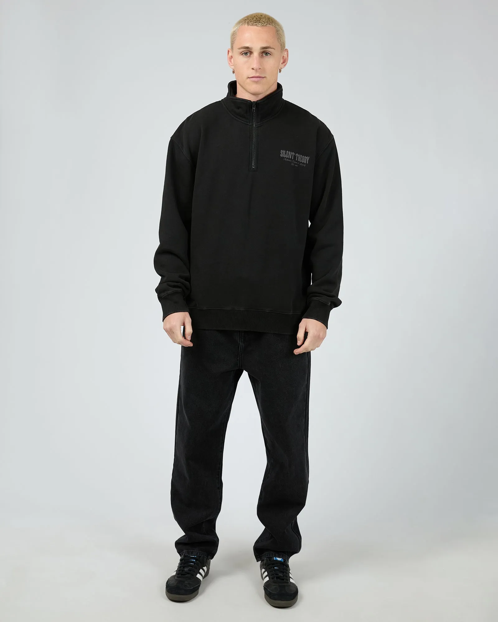 Conflict Quarter Zip Washed Black Affordable product fuzzy coziness