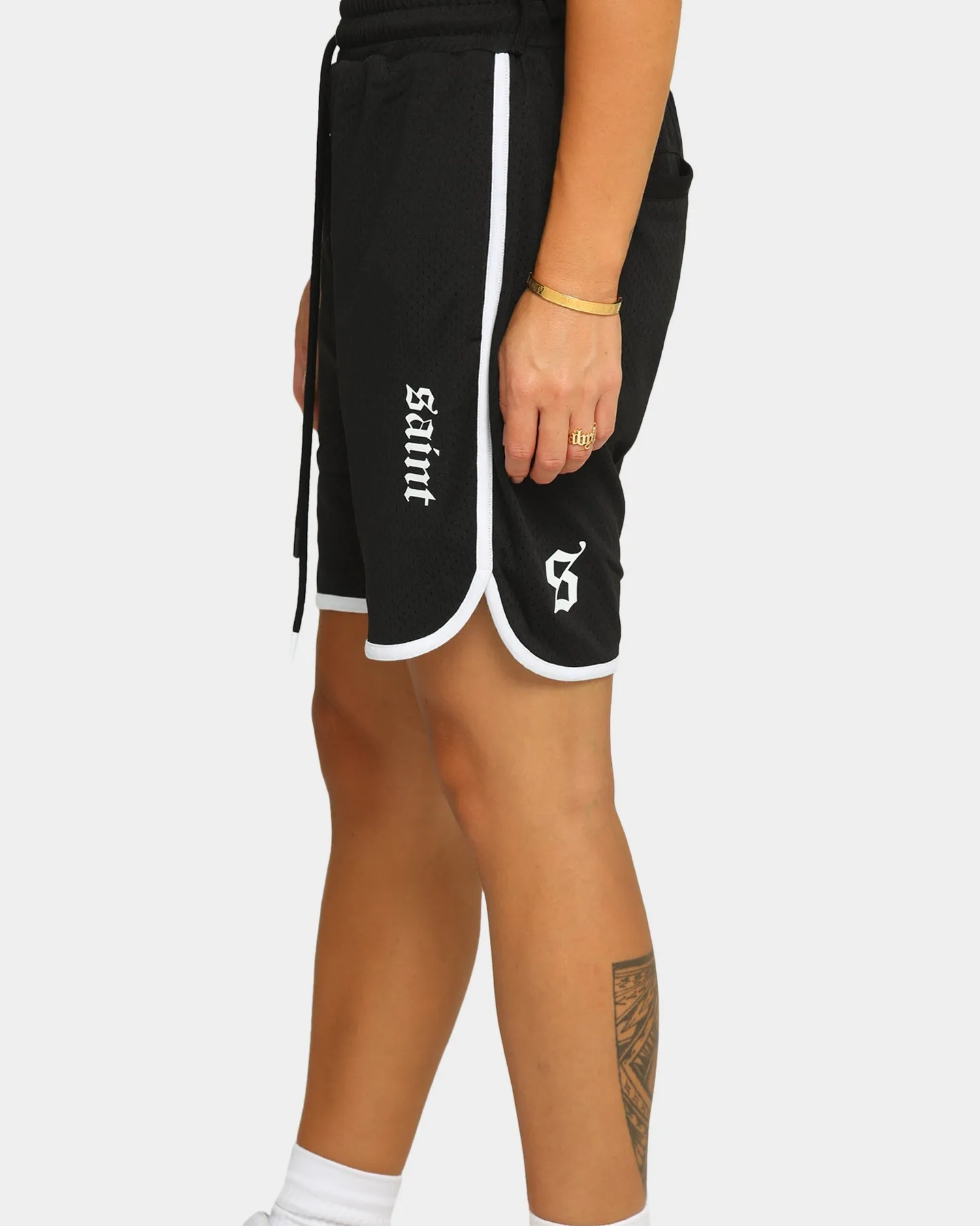 Saint Morta Era Mesh Basketball Short Black/White Seam Free Construction Relaxed Fit Design