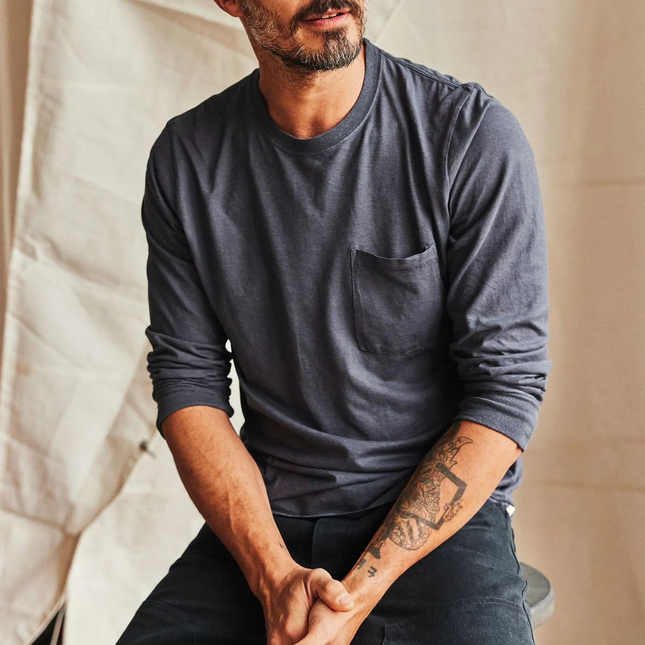 Soft Cotton Feel The Cotton Hemp Long Sleeve Tee in Navy