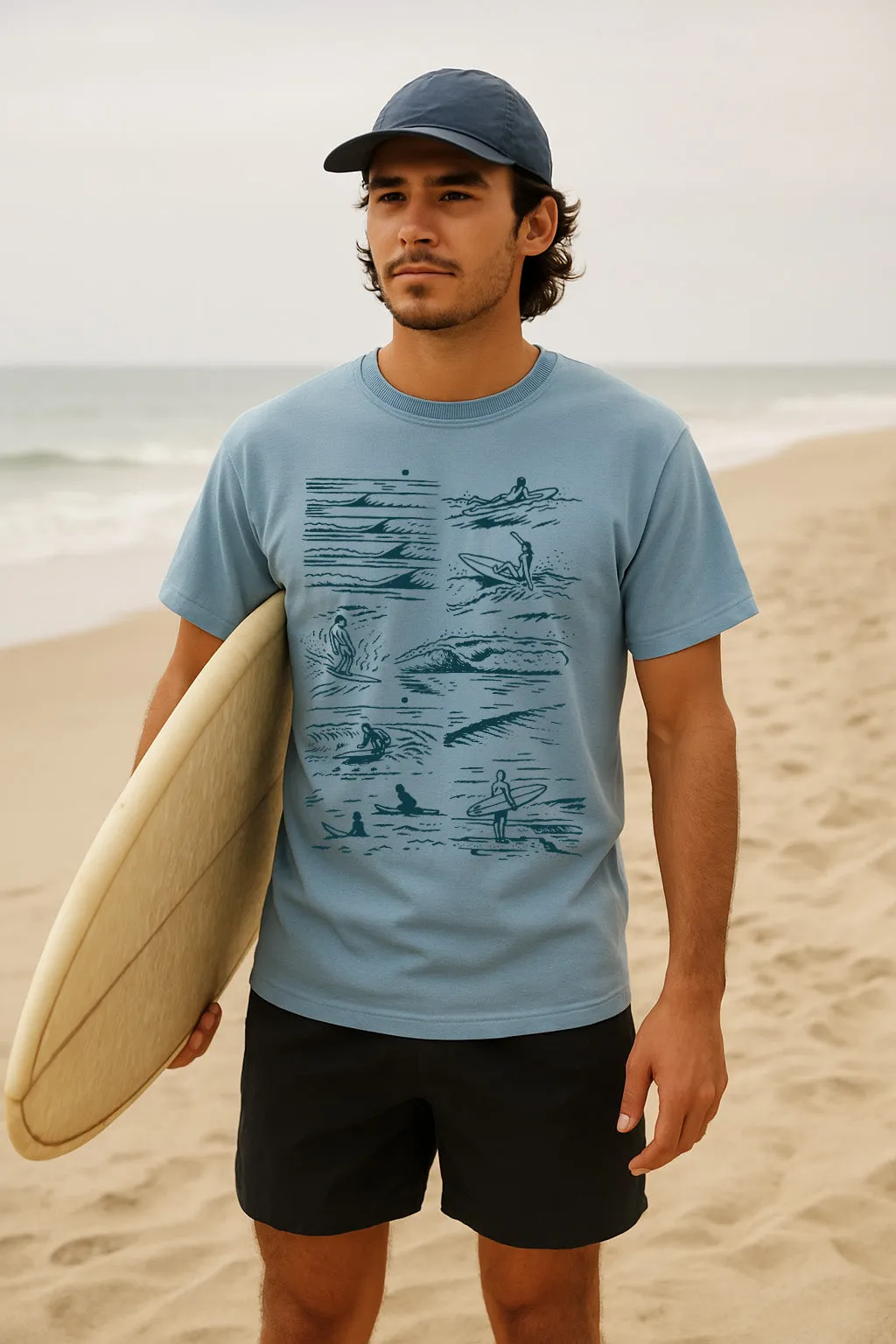 Stretch Wear Fashionable Look Surfers Tee-Vintage Ice Blue