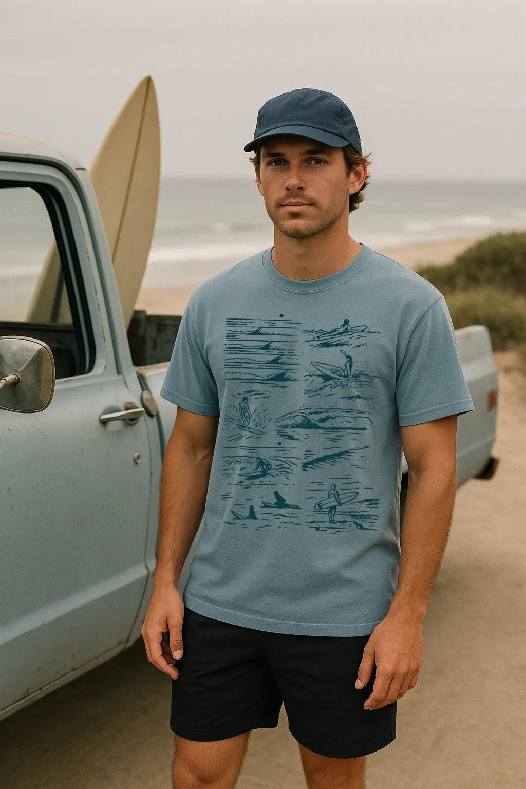 Surfers Tee-Vintage Ice Blue spandex blend All-day Comfort