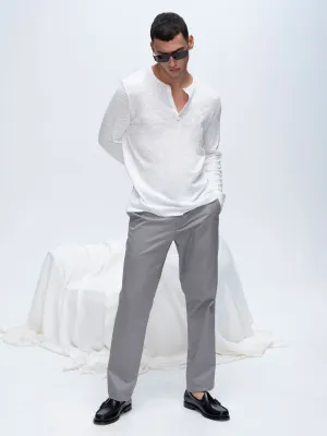 Slub Jersey Destroyed Wash Henley - White Ethically Sourced Cotton TearResistant Fabric