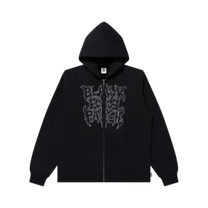 product custom made perfection METAL LOGO FABRIC-STITCHED ZIP HOODIE BLACK