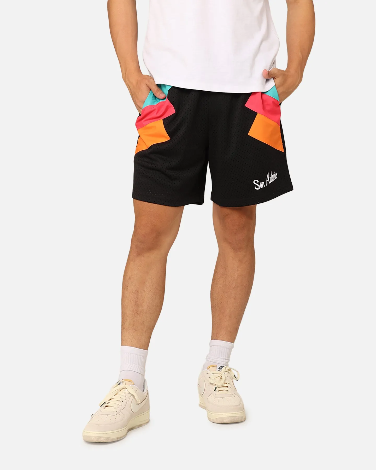 Fade Resistant Material Mitchell & Ness San Antonio Spurs Wear Your Stripes Shorts Black
