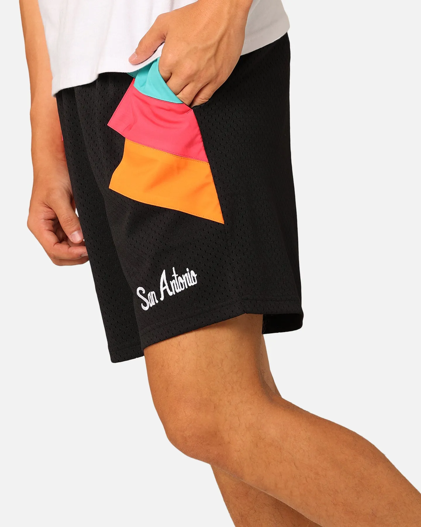 Eco Certified Dye Mitchell & Ness San Antonio Spurs Wear Your Stripes Shorts Black