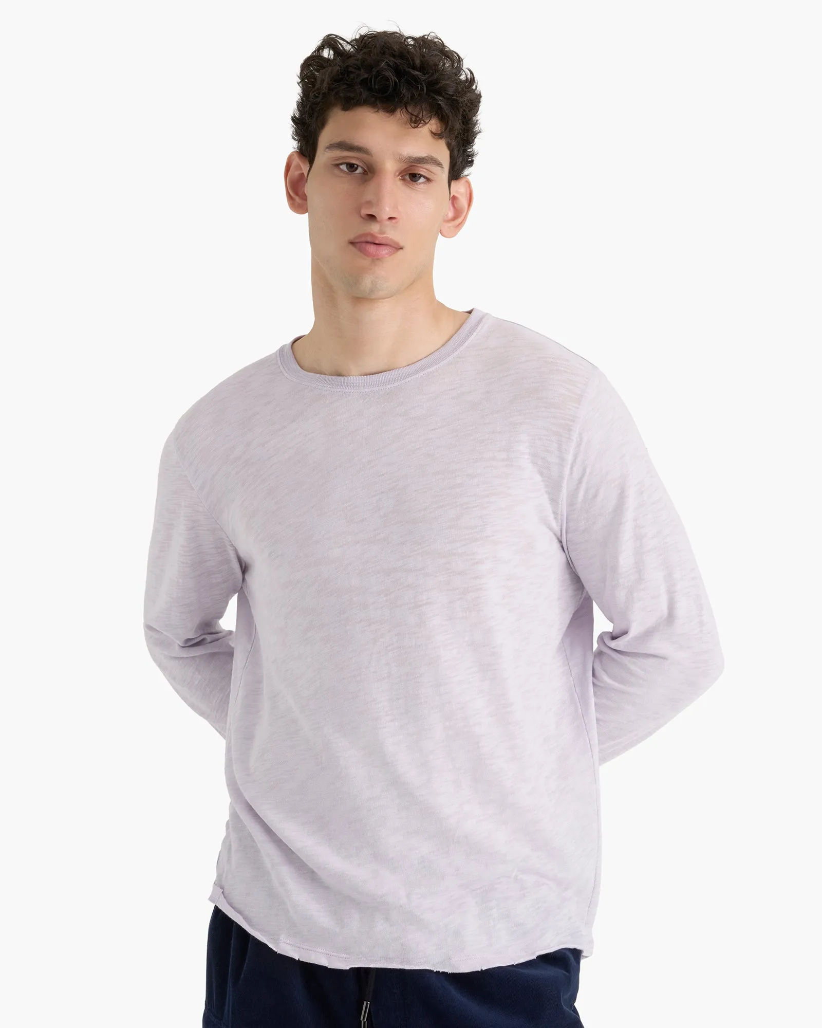 Slub Jersey Long Sleeve Destroyed Wash Tee - Faded Lavender StretchReinforcedArmholes Athletic Comfort Wear