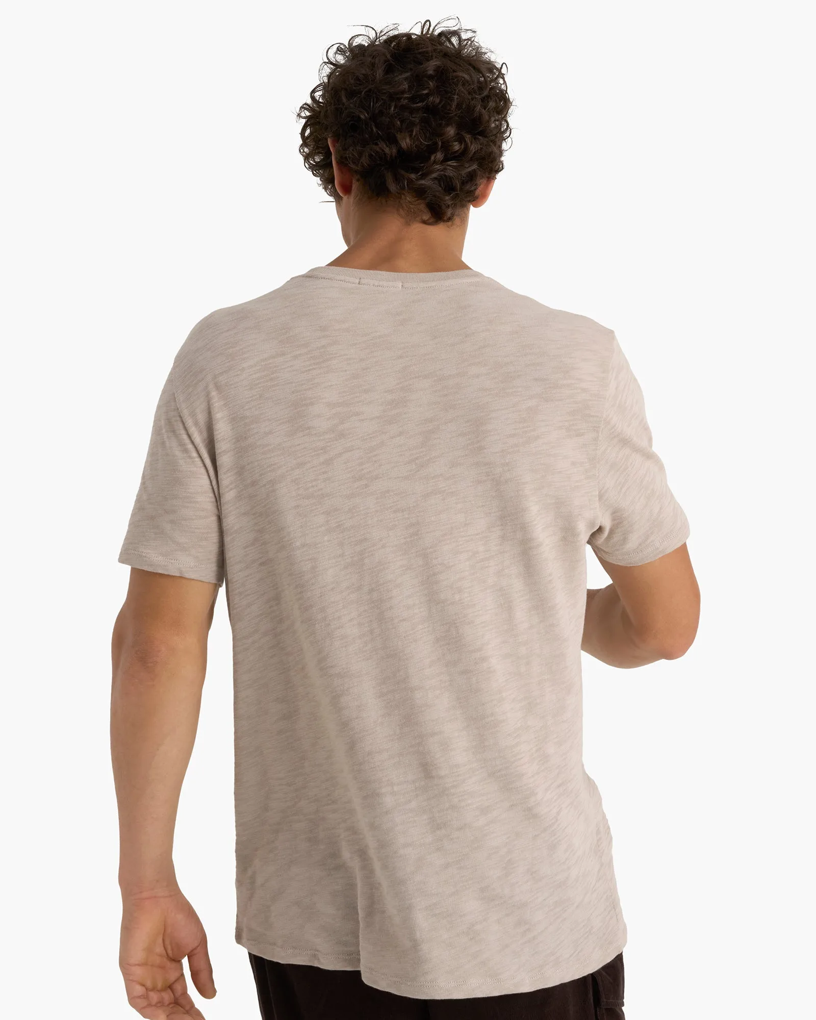 Soft Breathable Cotton Blend Slub Jersey Crew Neck Tee - French Oak