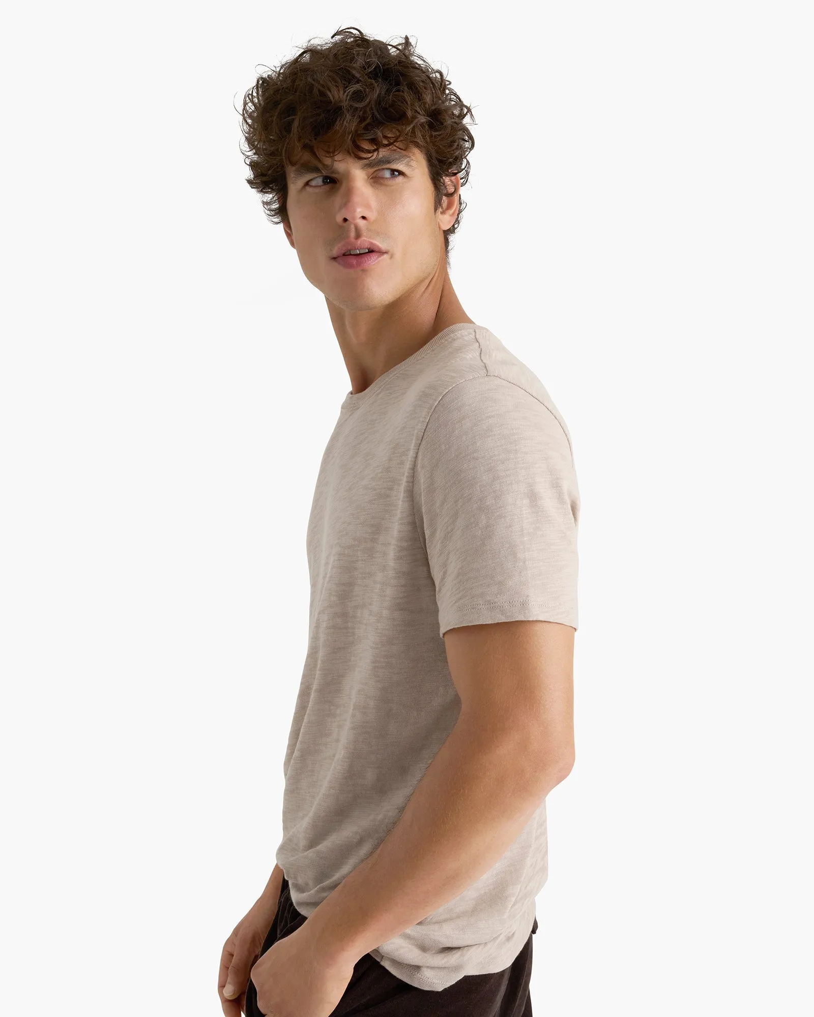 Weekend Outfit Sustainable Material Blend Slub Jersey Crew Neck Tee - French Oak