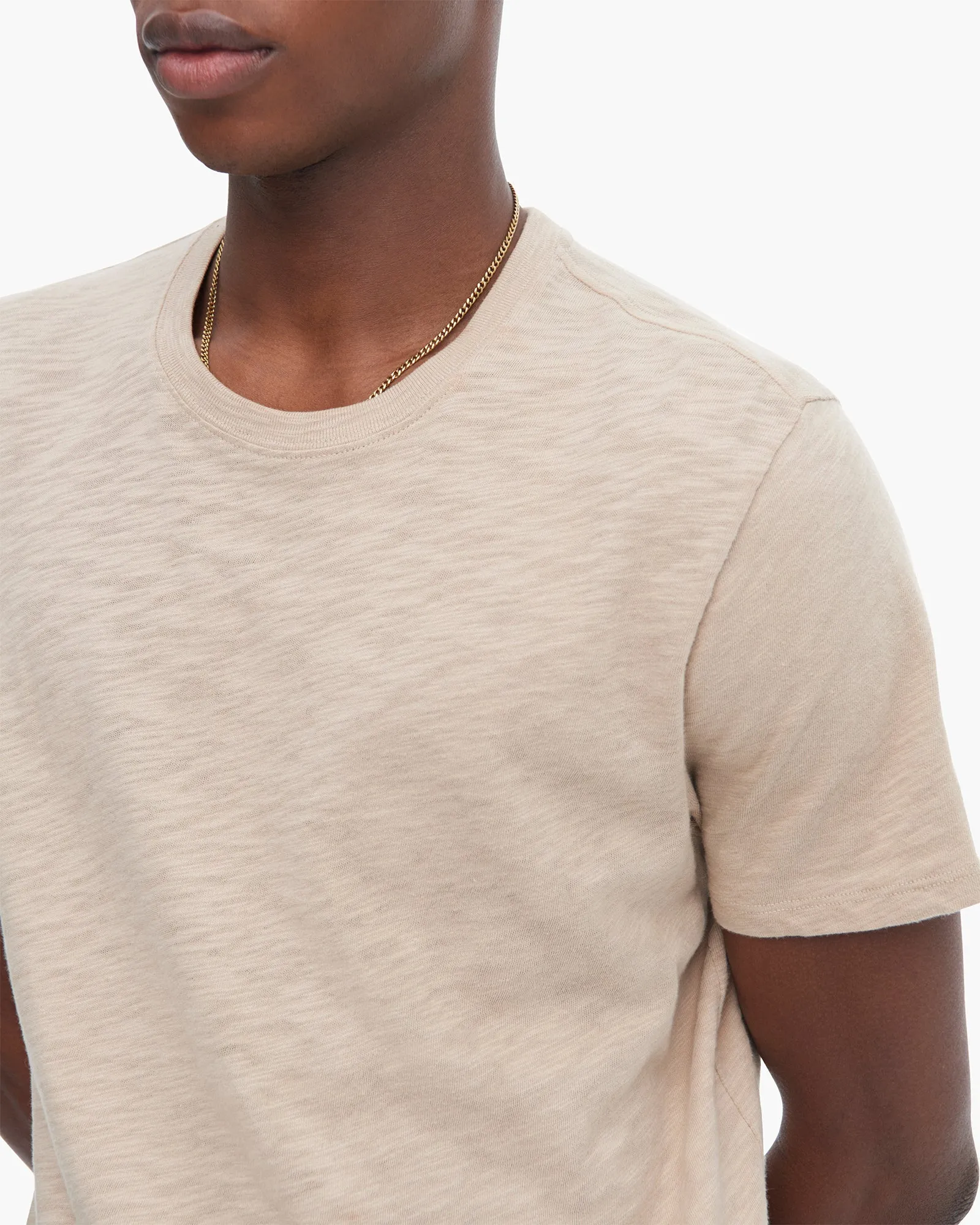 Stretch Knit Slub Jersey Short Sleeve Crew Neck Tee - Dune