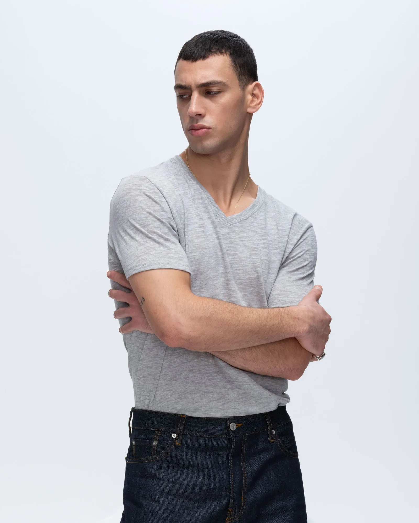 Slub Jersey V-Neck Tee - Heather Grey Simple and Cozy