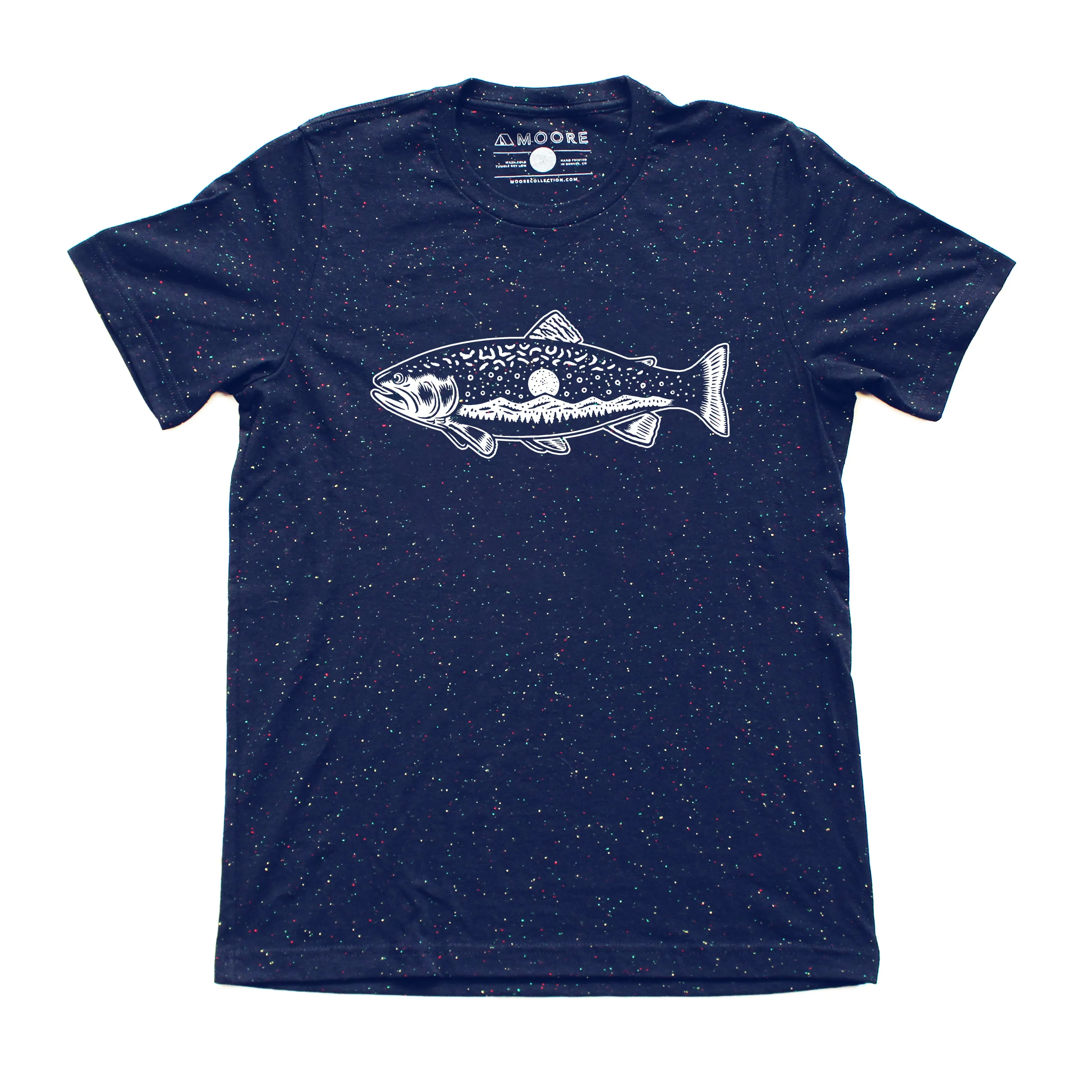 Multi Panel Design Prom Trout Tee-Navy Speckled
