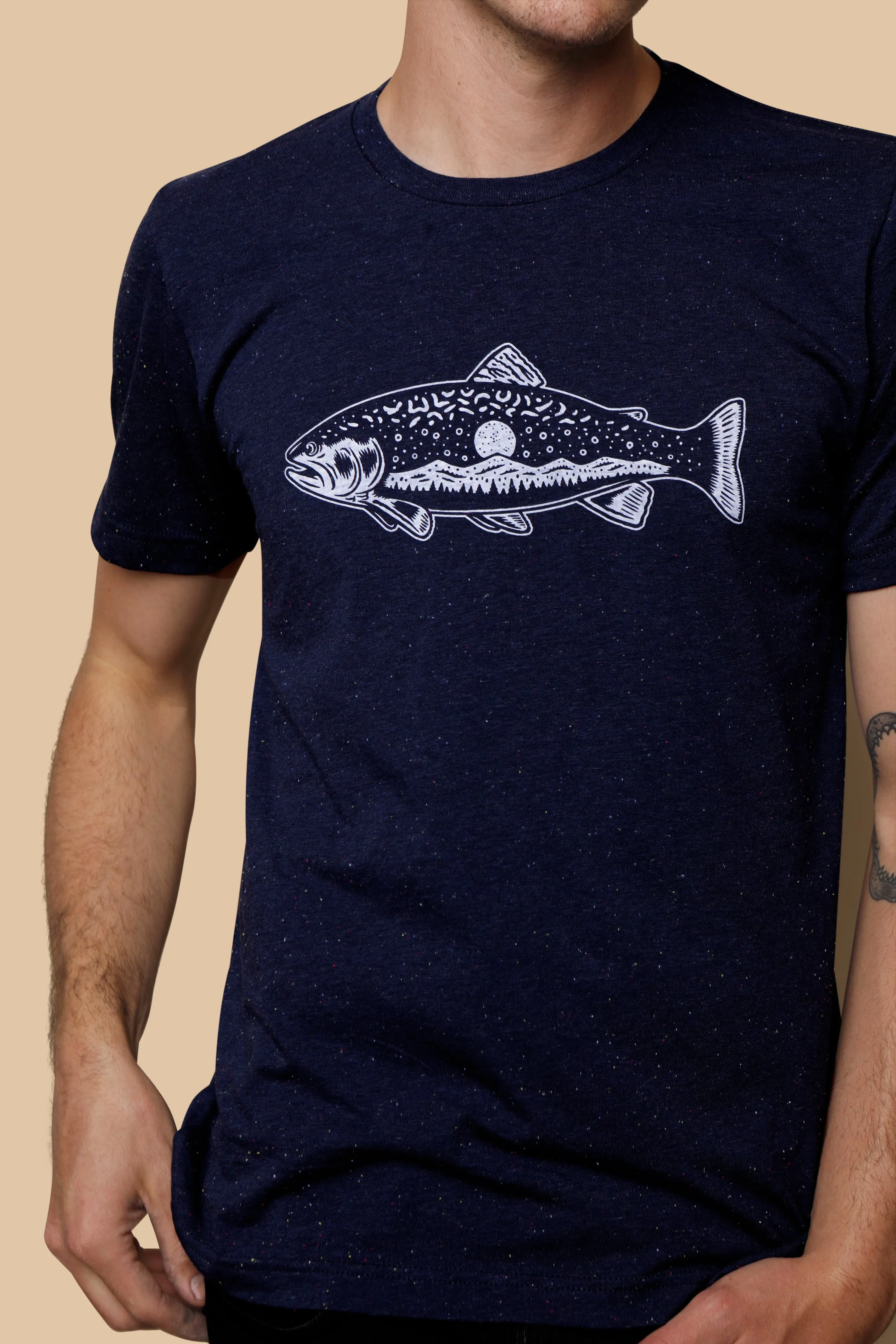 Trout Tee-Navy Speckled Comfy Choice Classic Look