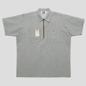 Smooth Cotton Blend Fall Foliage Ben Davis Striped 1/2 Zip Short-Sleeve Shirt - Green